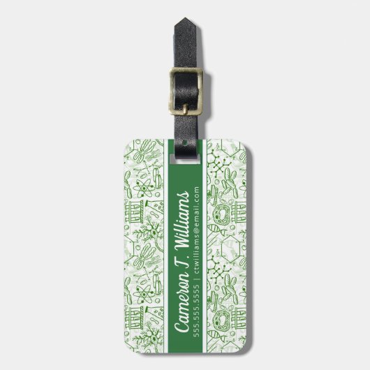 Jouw naam toevoegen | Groen biologiepatroon Bagagelabel (Voorkant verticaal)