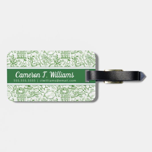 Jouw naam toevoegen | Groen biologiepatroon Bagagelabel (Achterkant horizontaal)