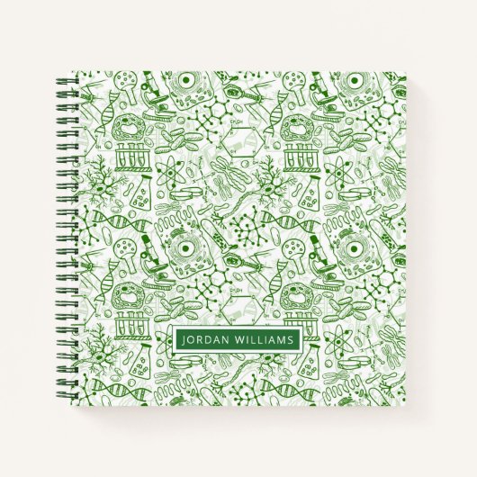 Jouw naam toevoegen | Groen biologiepatroon Notitieboek (Voorkant)