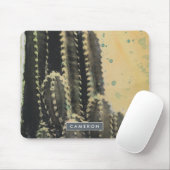 Jouw naam toevoegen | Groene Cactus op gele achter Muismat (Met muis)