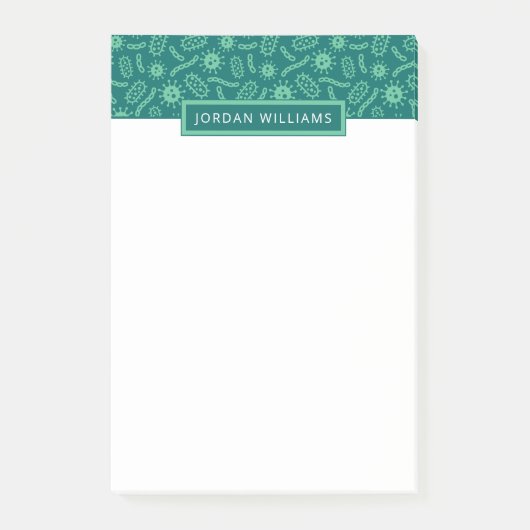 Jouw naam toevoegen | Groene microben-patroon Post-it® Notes (Voorkant)