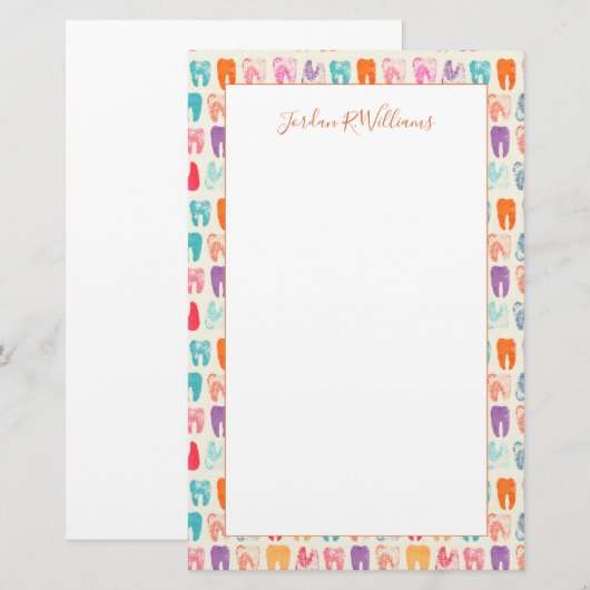 Jouw naam toevoegen | Grunge Tooth Pattern Briefpapier (Voorkant / Achterkant)