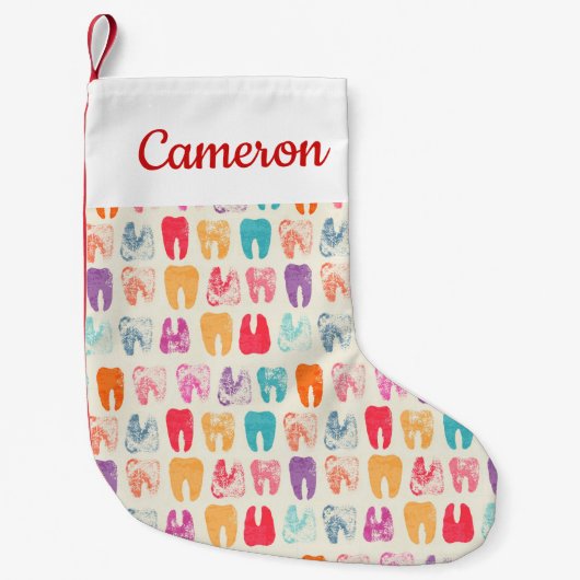 Jouw naam toevoegen | Grunge Tooth Pattern Kleine Kerstsok (Voorkant)