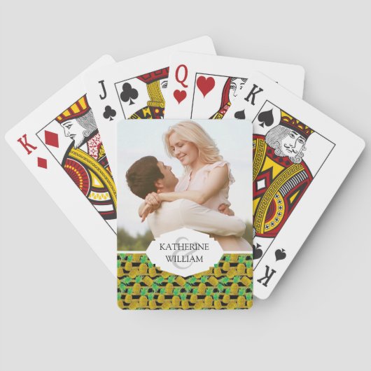 Jouw naam toevoegen | Gulden anananassen op strepe Pokerkaarten (Achterkant)