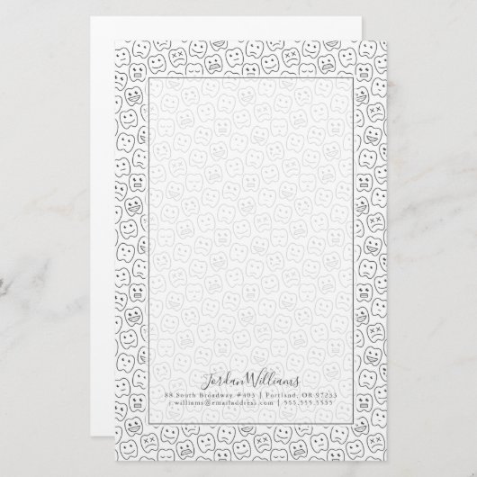 Jouw naam toevoegen | Happy Teeth Pattern Briefpapier (Voorkant / Achterkant)