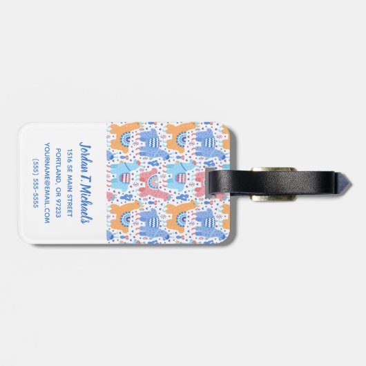 Jouw naam toevoegen | Helderkleurig Alpaca-patroon Bagagelabel (Achterkant horizontaal)