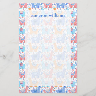 Jouw naam toevoegen   Helderkleurig Alpaca-patroon Briefpapier