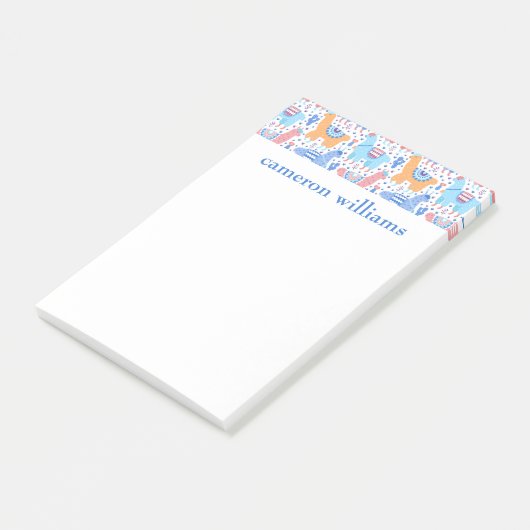 Jouw naam toevoegen | Helderkleurig Alpaca-patroon Post-it® Notes (Schuin)