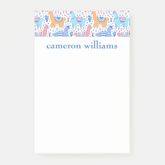 Jouw naam toevoegen | Helderkleurig Alpaca-patroon Post-it® Notes (Voorkant)