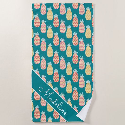Jouw naam toevoegen | Het ananasseizoenpatroon Strandlaken (Voorkant)