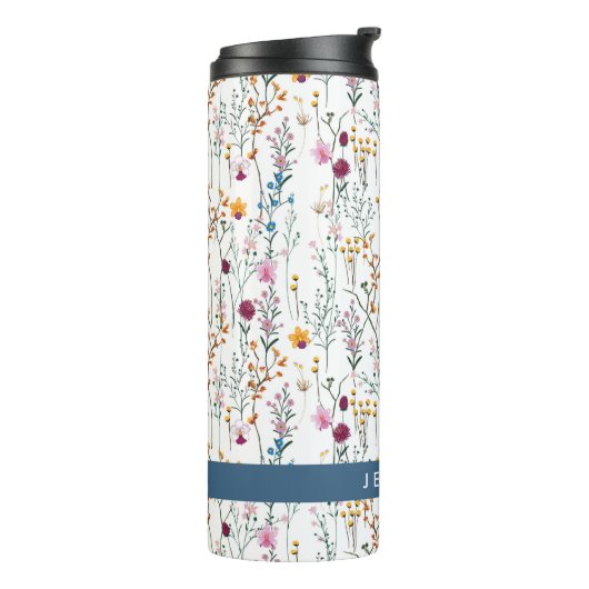 Jouw naam toevoegen | Het zomerbloempatroon Thermosbeker (Gedraaid links)