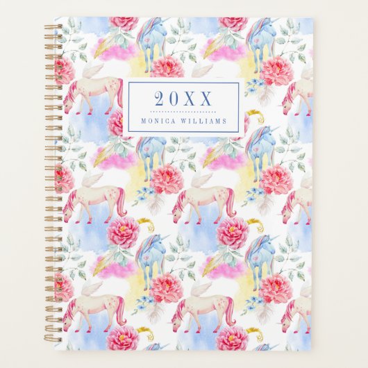 Jouw naam toevoegen/Jaar | Waterverf Unicorn & Peg Planner (Voorkant)