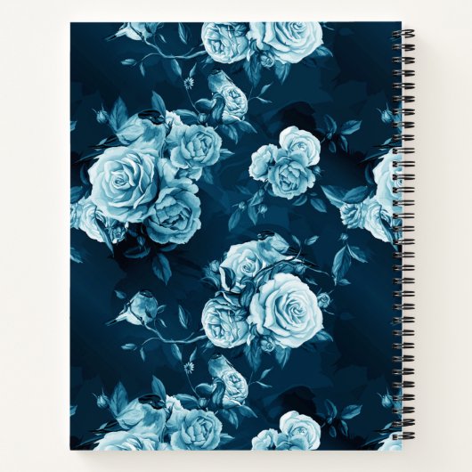 Jouw naam toevoegen | Klassiek blauw Roos patroon Notitieboek (Achterkant)