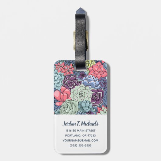 Jouw naam toevoegen | Kleurig Succulent Patroon Bagagelabel (Achterkant verticaal)