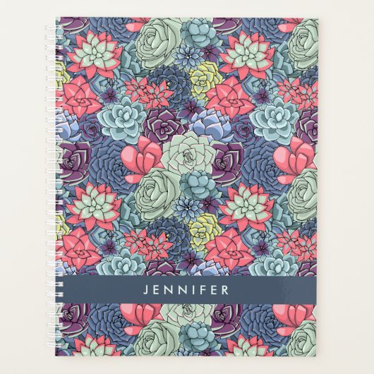 Jouw naam toevoegen | Kleurig Succulent Patroon Planner (Voorkant)