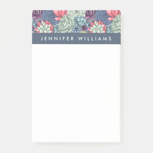 Jouw naam toevoegen | Kleurig Succulent Patroon Post-it® Notes (Voorkant)