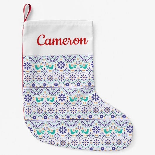 Jouw naam toevoegen | Kunstpatroon Mexicaanse voge Kleine Kerstsok (Voorkant)