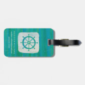 Jouw naam toevoegen | Kustkunst | Aqua stuurwiel Bagagelabel (Achterkant horizontaal)