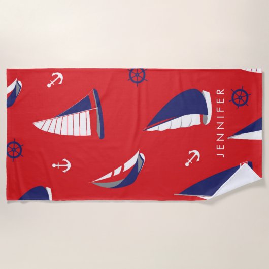 Jouw naam toevoegen | Lean Sailboat Pattern Strandlaken (Voorkant)