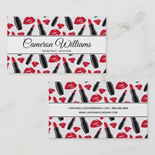 Jouw naam toevoegen | Lipstick en lips poka Dot Pa Visitekaartje (Voorkant / Achterkant)
