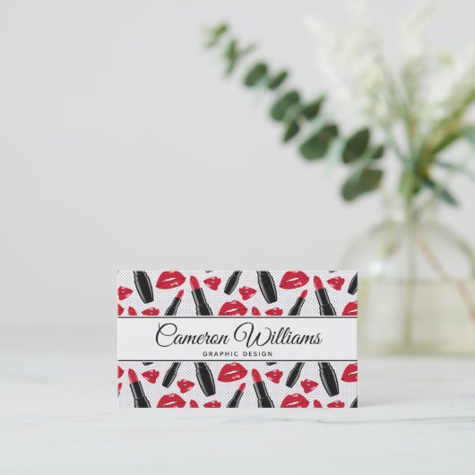 Jouw naam toevoegen | Lipstick en lips poka Dot Pa Visitekaartje (Staand voorkant)