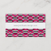 Jouw naam toevoegen | Lipstick Kiss B&W Striped Pa Visitekaartje (Achterkant)