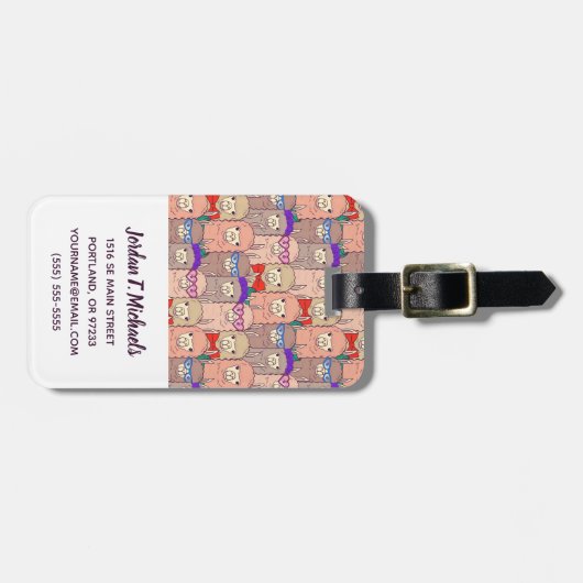 Jouw naam toevoegen | Llama-patroon met Trendy-dru Bagagelabel (Voorkant horizontaal)
