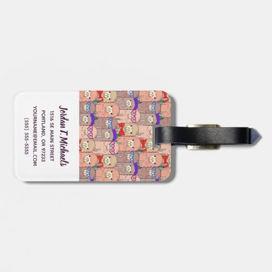 Jouw naam toevoegen | Llama-patroon met Trendy-dru Bagagelabel (Achterkant horizontaal)
