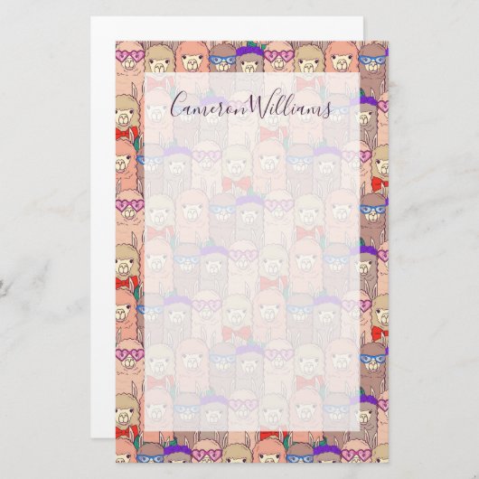 Jouw naam toevoegen | Llama-patroon met Trendy-dru Briefpapier (Voorkant / Achterkant)