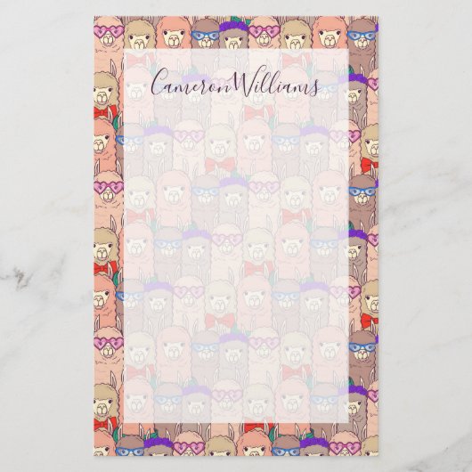 Jouw naam toevoegen | Llama-patroon met Trendy-dru Briefpapier (Voorkant)