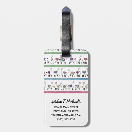 Jouw naam toevoegen | Llama Stripe Pattern Bagagelabel (Achterkant verticaal)