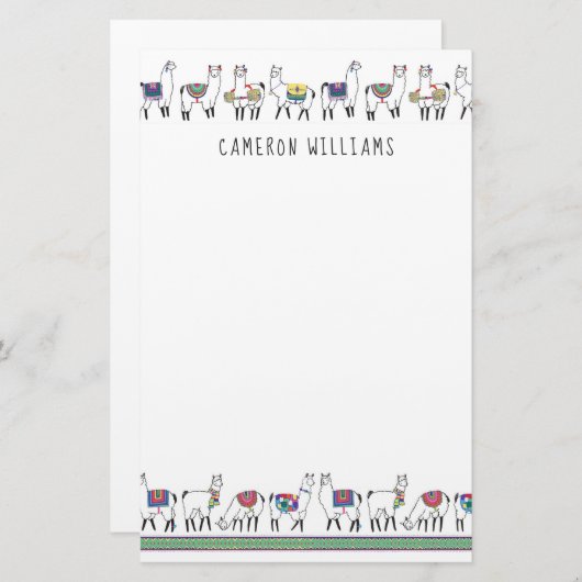 Jouw naam toevoegen | Llama Stripe Pattern Briefpapier (Voorkant / Achterkant)