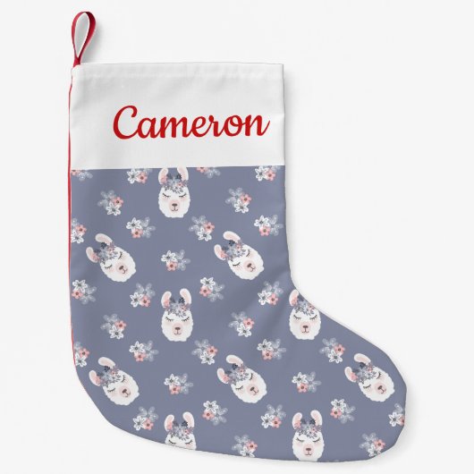 Jouw naam toevoegen | Llamas & Flowers Patroon Kleine Kerstsok (Voorkant)