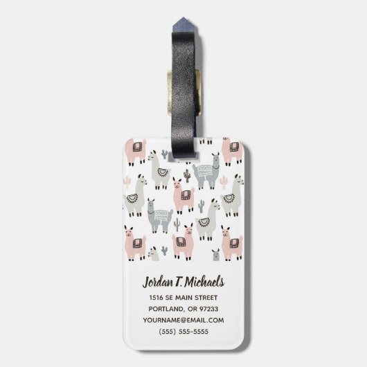 Jouw naam toevoegen | Llamas-patroon glimlachen Bagagelabel (Achterkant verticaal)