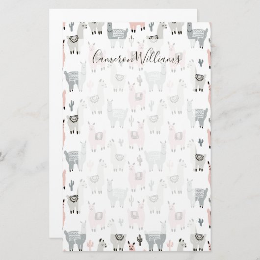 Jouw naam toevoegen | Llamas-patroon glimlachen Briefpapier (Voorkant / Achterkant)