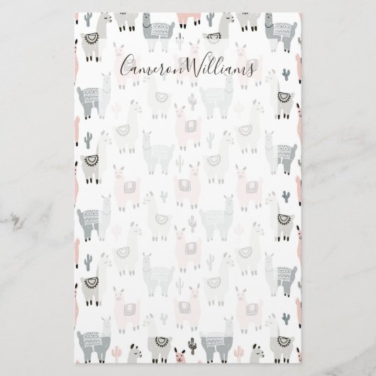 Jouw naam toevoegen | Llamas-patroon glimlachen Briefpapier (Voorkant)
