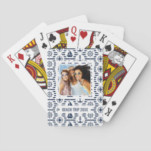 Jouw naam toevoegen Maritiem in blauw patroon Pokerkaarten