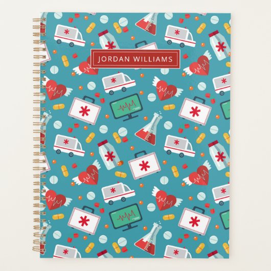 Jouw naam toevoegen | Medisch pictogrampatroon Planner (Voorkant)