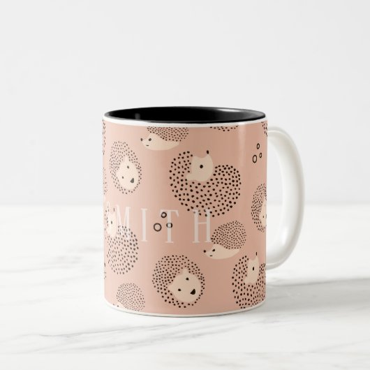 Jouw naam toevoegen | Modern Cute Hedgel Pattern Tweekleurige Koffiemok (Voorkant rechts)
