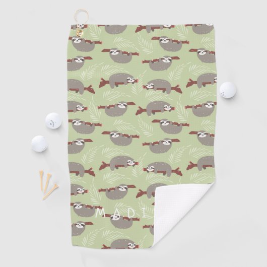 Jouw naam toevoegen | Modern en Cute Sloth Pattern Golfhanddoek (Insitu)