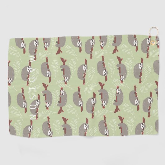 Jouw naam toevoegen | Modern en Cute Sloth Pattern Golfhanddoek (Horizontaal)