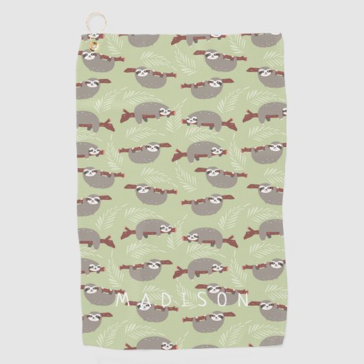 Jouw naam toevoegen | Modern en Cute Sloth Pattern Golfhanddoek (Voorkant)