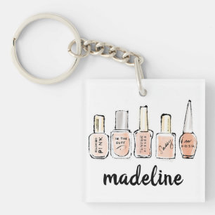Jouw naam toevoegen   Modern Pink Nail Poolse Sche Sleutelhanger