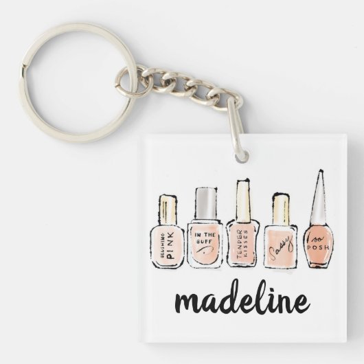Jouw naam toevoegen | Modern Pink Nail Poolse Sche Sleutelhanger (Voorkant)