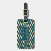 Jouw naam toevoegen | Moderne Blauwgroen en koraal Bagagelabel (Voorkant verticaal)