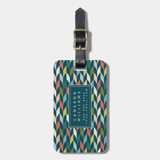 Jouw naam toevoegen | Moderne Blauwgroen en koraal Bagagelabel (Voorkant verticaal)