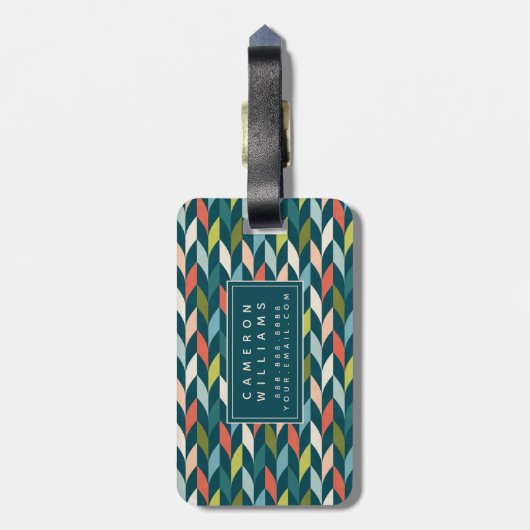 Jouw naam toevoegen | Moderne Blauwgroen en koraal Bagagelabel (Achterkant verticaal)