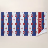 Jouw naam toevoegen | Nautische sterren en strips Strandlaken (Voorkant)