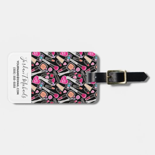 Jouw naam toevoegen | Neon Makeup Pattern Bagagelabel (Voorkant horizontaal)