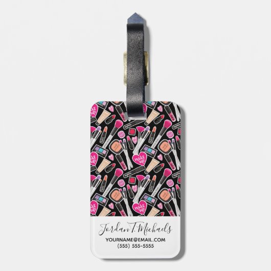 Jouw naam toevoegen | Neon Makeup Pattern Bagagelabel (Achterkant verticaal)